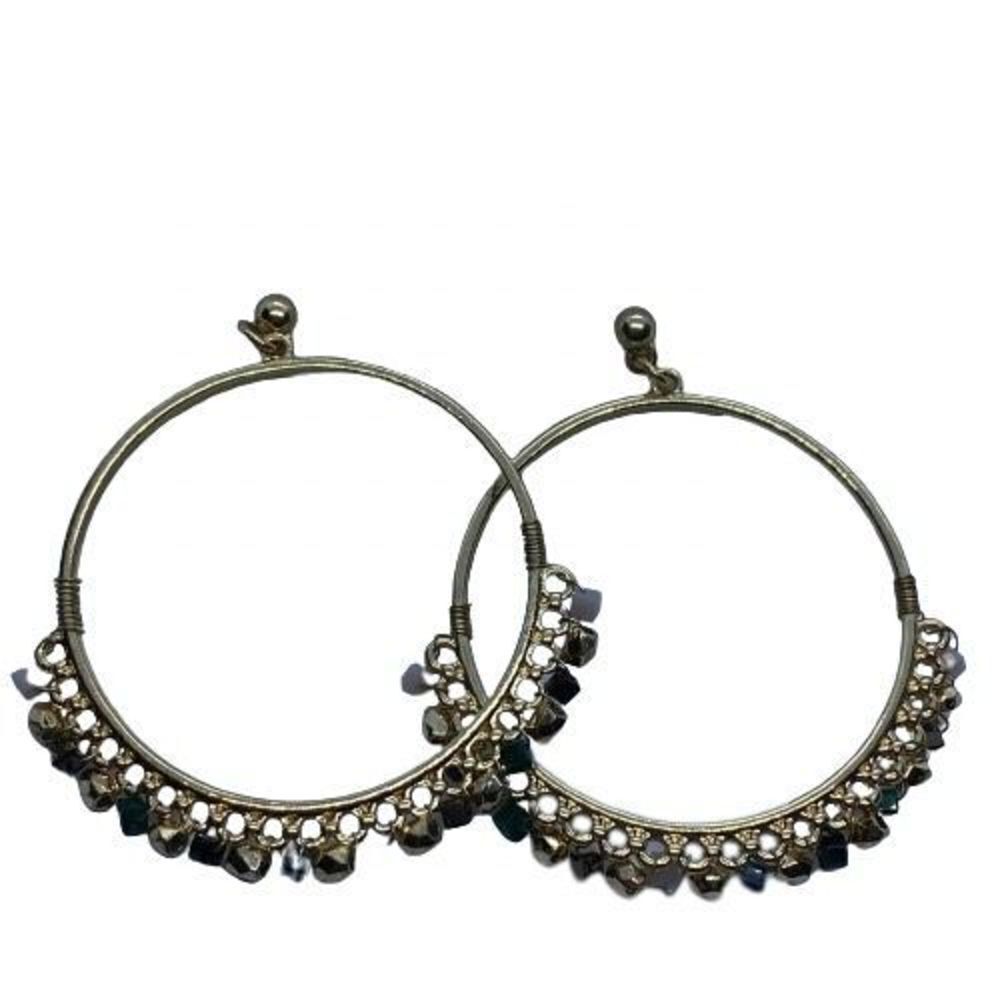 Fun Boho Dangly Large Gold Tone Gemstone Beaded Fringe Earrings